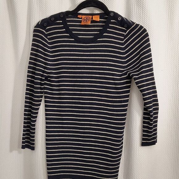 Tory Burch Navy and White Striped Sweater Women's - Picture 1 of 6
